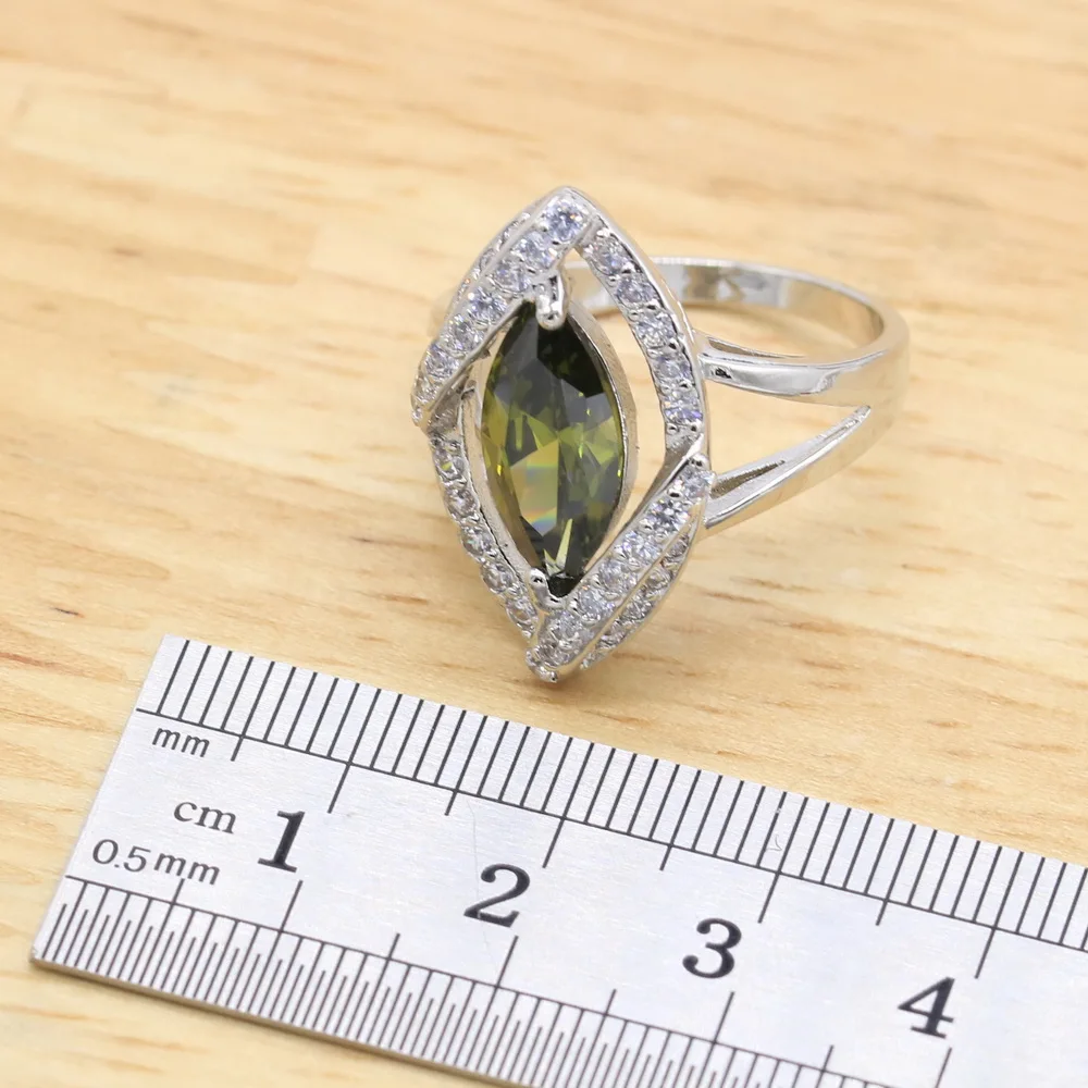 Exquisite 925 Sterling Silver Jewelry Sets For Women Olive Green Zircon Bracelet Earrings Necklace pendant Ring Birthday Gift image 5