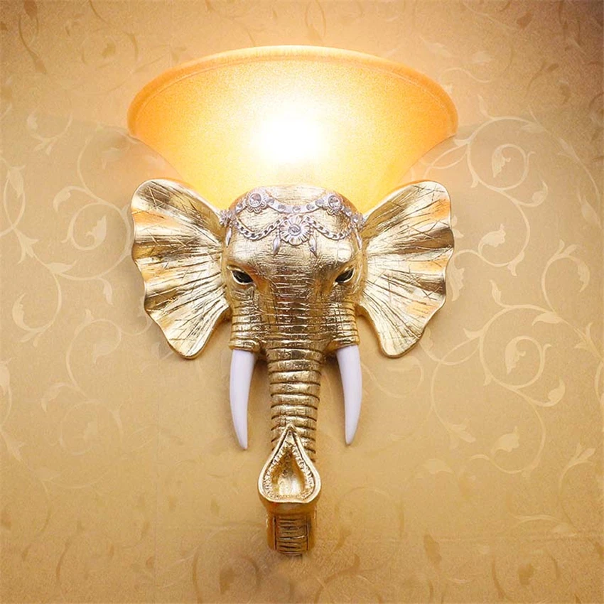 Southeast Asian Elephant Wall Lamps Staircase Room Bar Bedroom Animal LED European Hotel Engineering Sconce Wall Lights Fixtures