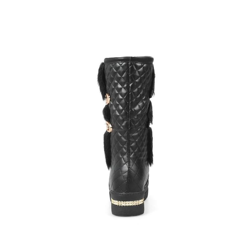 New Winter Warm Snow Boots Women Thick Fur Insidewedges Heel Mid-calf Female White Black Platform Boots 581