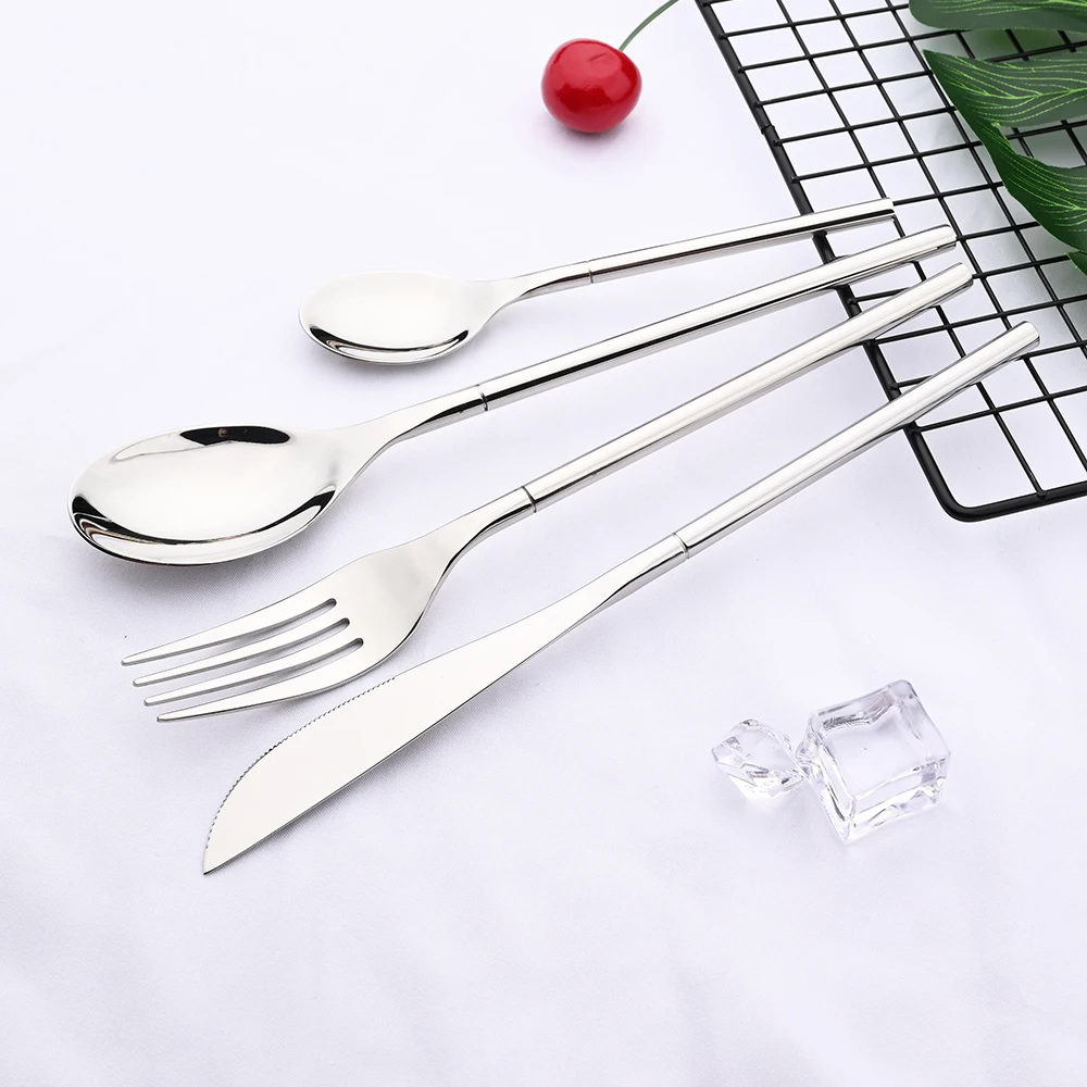 Tableware Set Silver Dinnerware Cutlery Set High Quality Mirror 304 Stainless Steel Knife Fork Coffee Spoon Flatware Silverware