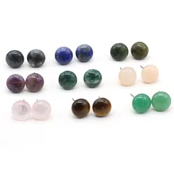 Natural Gem Rose Quartz Amethyst Agate Tiger Eye Lapis Lazuli Round Earrings Ear Studs Dangler Jewelry Exquisite Gift for Women