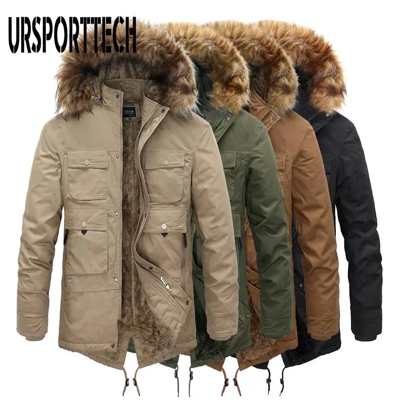 

Long Winter Jacket Men Outdoor Fur Hooded Mens Winter Male Jacket Windbreaker Casual Coat Oversized Velvet Down Jackets Overcoat