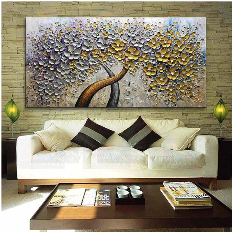 5D Abstract Modern Canvas Texture Palette Knife Gold and Silver Full square round Flowers Paint by numbers mosaic StickersZP-881