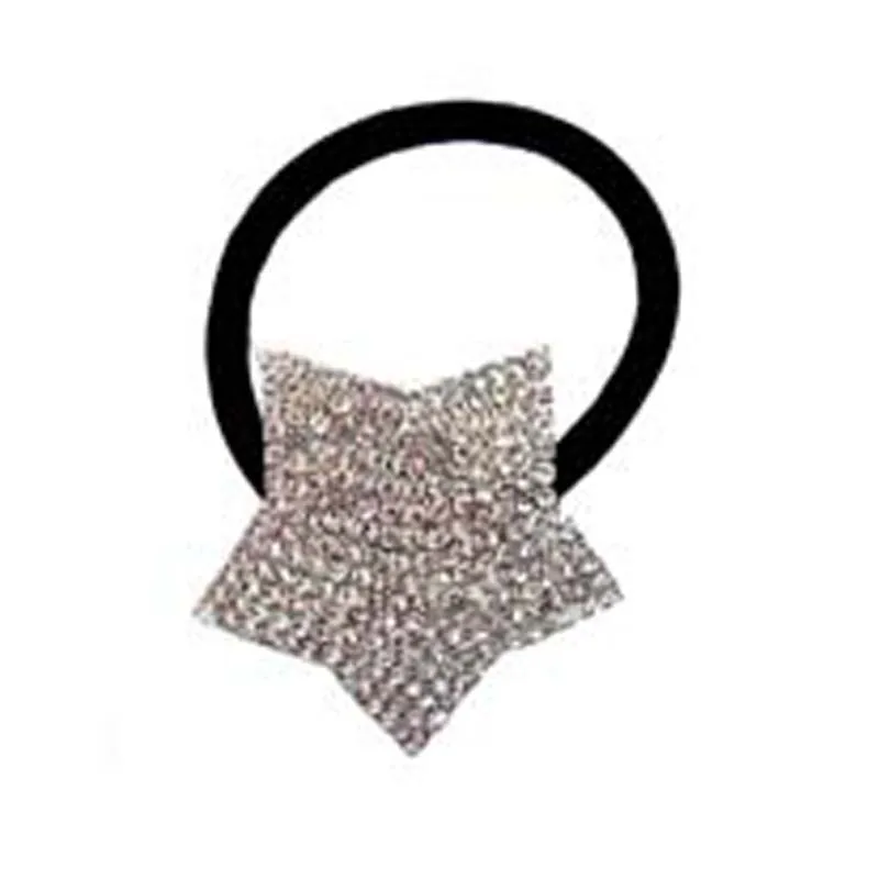 Rhinestone Charm Elastic Hair Ponytail Holder Stretch Headband Ornament Fashion Accessory with Quality Black Rubber Band