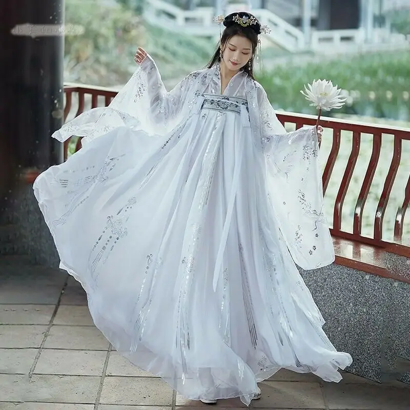 Asian Fashion Women Chinese Hanfu Dress Fairy Plus Size Classic Dance Costume Female Student Tulle Cosplay Oriental Ming Dynasty