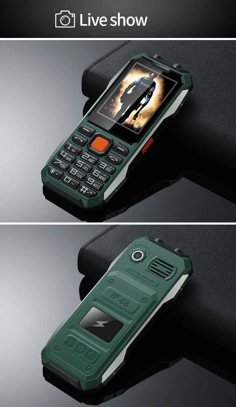 Slim Rugged Outdoor Phone Dual SIM Big Button Long Standby Blacklist Loud Speaker Two Flashlight SOS Dialing MP3 Video Player