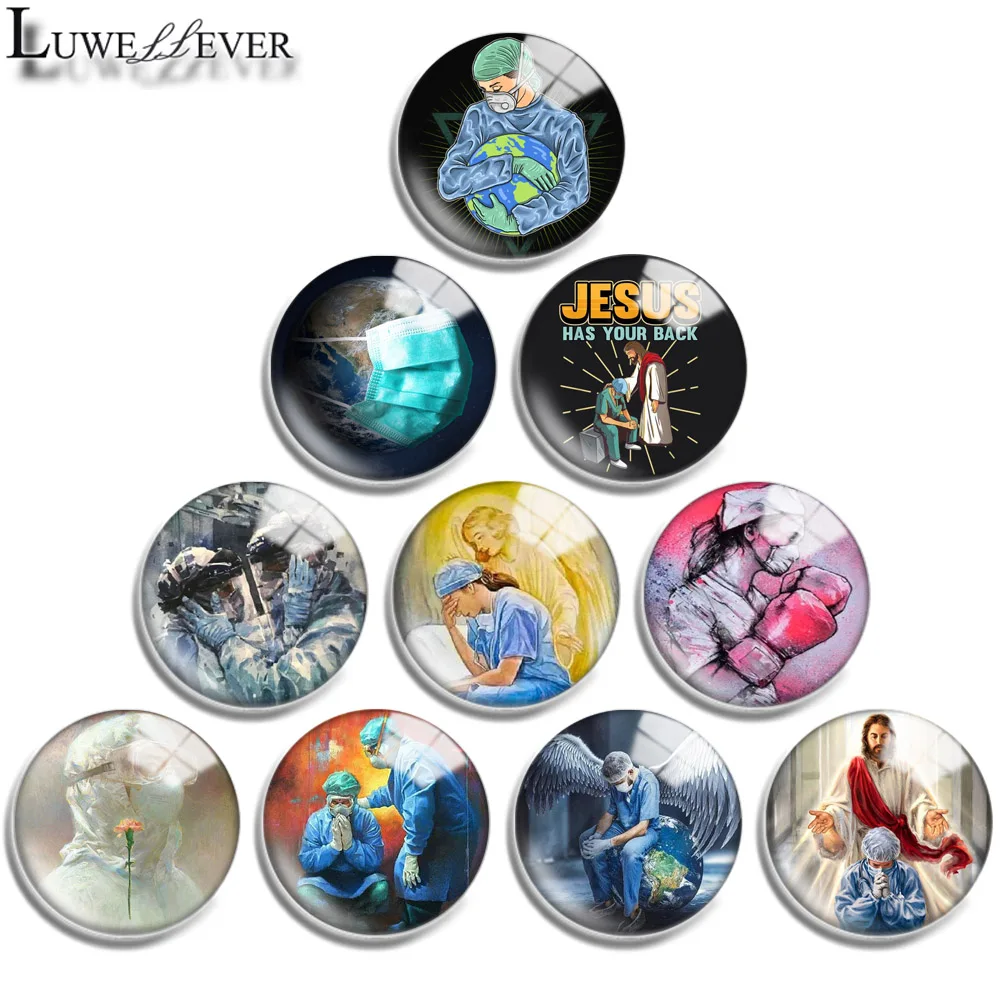 12mm 14mm 16mm 20mm 25mm 30mm 717 Doctor Nurse Jesus Mix Round Glass Cabochon Jewelry Finding 18mm Snap Button Charm Bracelet