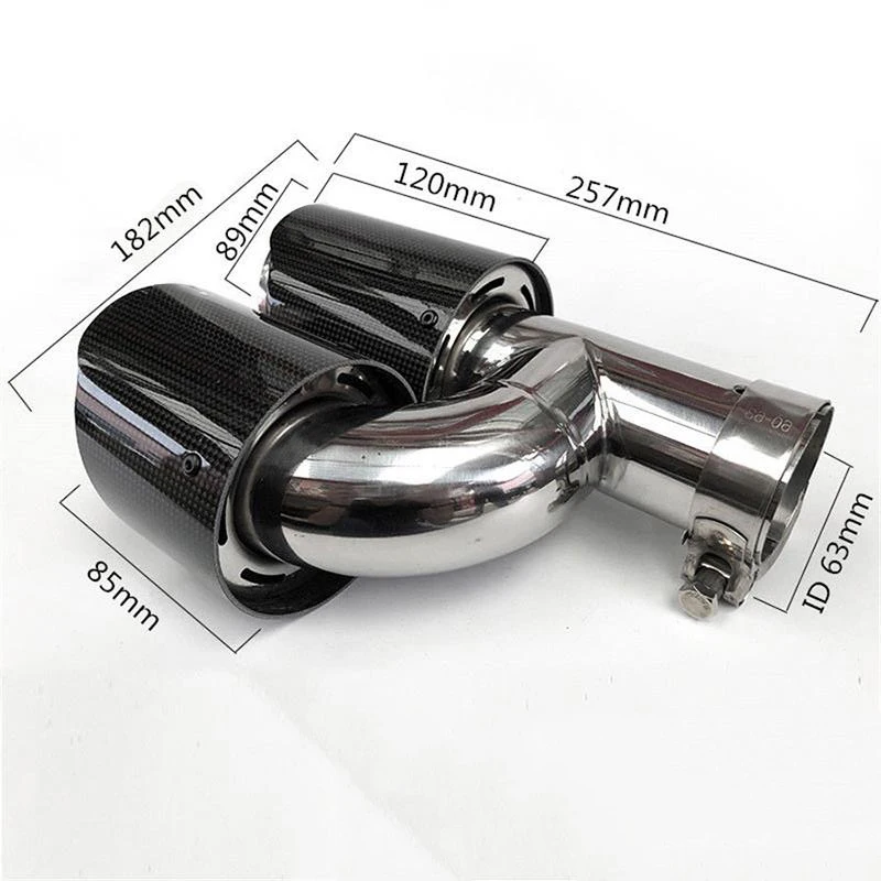 Universal Car Exhaust Pipe Muffler Tips Auto SUV Dual-outlet Pipe Glossy Carbon Fiber 63mm Inlet 89mm Outlet Slip On Left Right