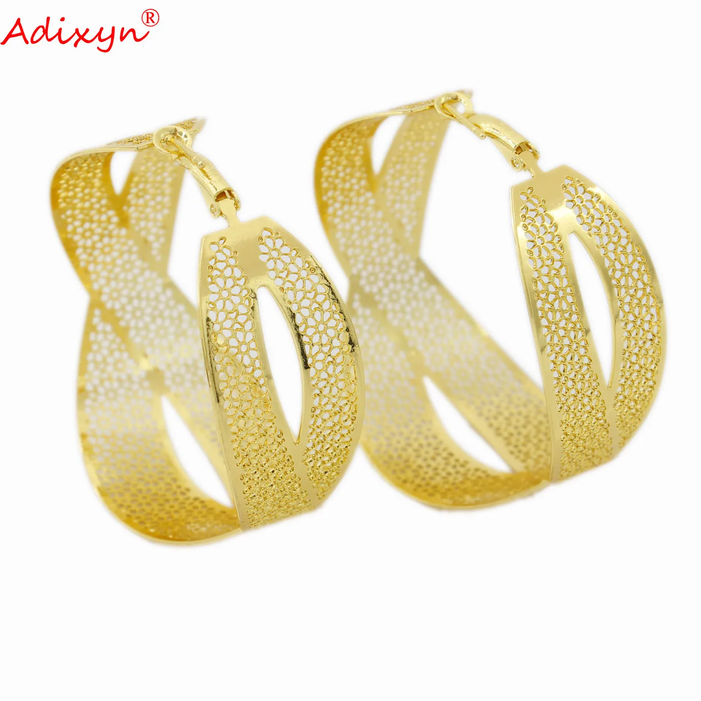 

Adixyn Dubai Ornament jewelry gifts gold color copper big round hoop earrings pircing accesories african women/girls item N06211