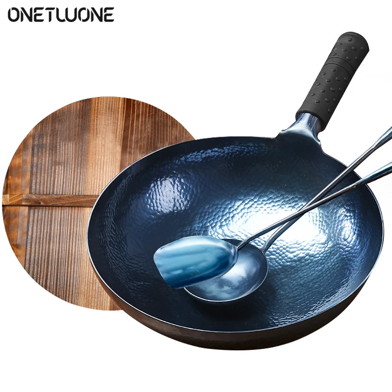 Handmade Wok and Frying Pan Chinese Traditional wok 1.8 mm Thicknes Non-stick Wok No Coating Multipurpose Kitchen Woks