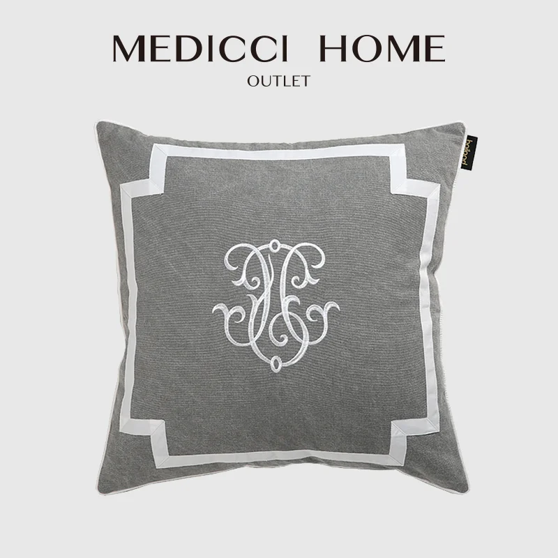 Medicci Home Manhattan Style Cushion Covers Modern Geometric Greek Pattern Embroidered Couch Pillow Cases Luxury Coussins Gray