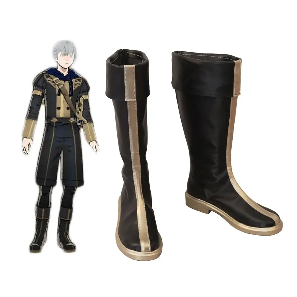 

Ashe Shoes Cosplay Fire Emblem Three Houses Ashe Cosplay Boots Black Leather Shoes Custom Made Any Size for Adults and Kids