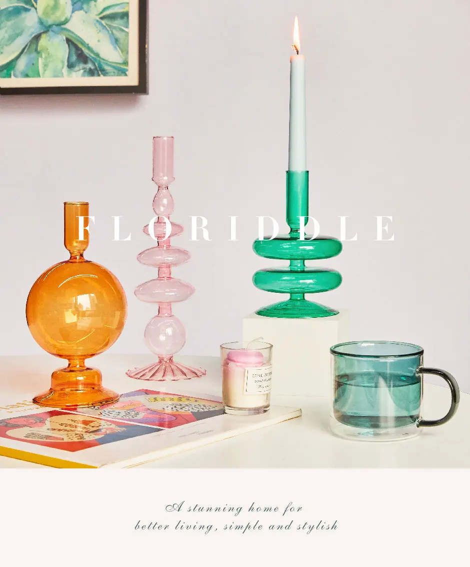 Floriddle Taper Candle Holders Glass Candlesticks for Home Wedding Table Decoration Glass Vase Table Bookshelf Candles Stand