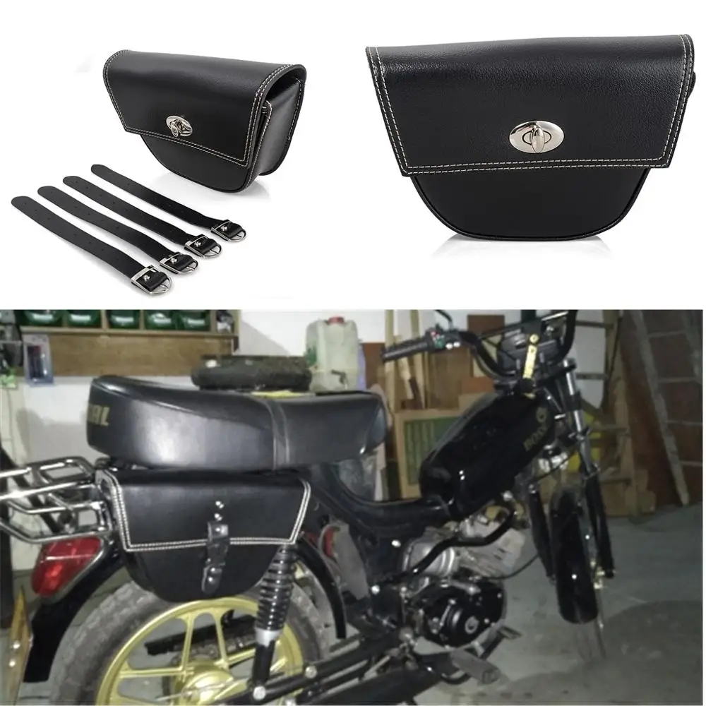 1pcs Motorcycle Black PU Leather Saddle Bag Luggage Tool Side Bag For Harley Cafe Racer ATV Custom