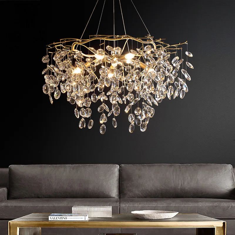 

Indoor ceiling lamp chandelier, crystal raindrop chandelier curve chandelier, dining room and living room golden modern golden c