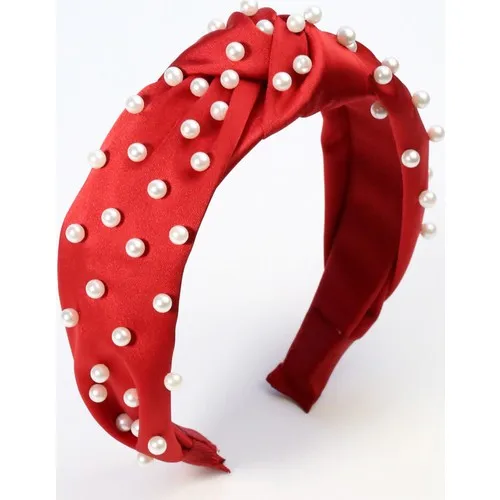 Fraise accessory satin With Pearls knotted crown With Pearl-red satin knotted crown, red satin crown