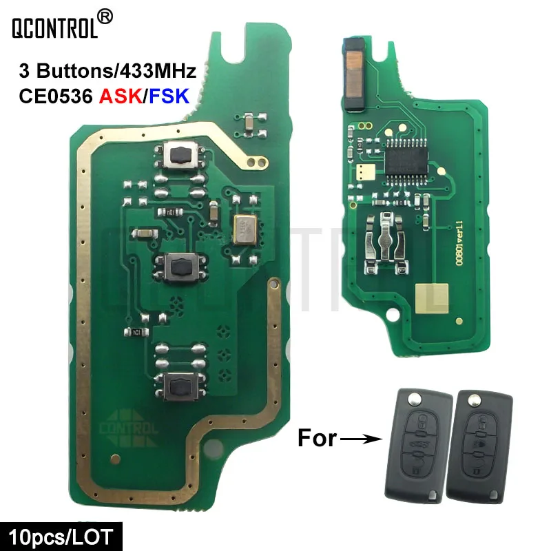 QCONTROL Chiave A Distanza Circuito Elettronico per Peugeot 207 208 307 308 408 CE0536 CHIEDERE/FSK Segnale 3 pulsanti