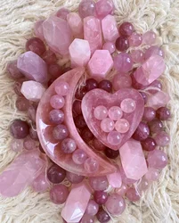 Factory Wholesale Natural Rose Quartz Stone Bowl Heart Pink Gift Carved Moon Shape Crystal Five Point Pentagram Figurine Chakra