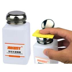 JAKEMY-botella de Alcohol de 120/180ML con tapa de botella de acero inoxidable para reparación de teléfonos móviles, plástico líquido antiestático limpio