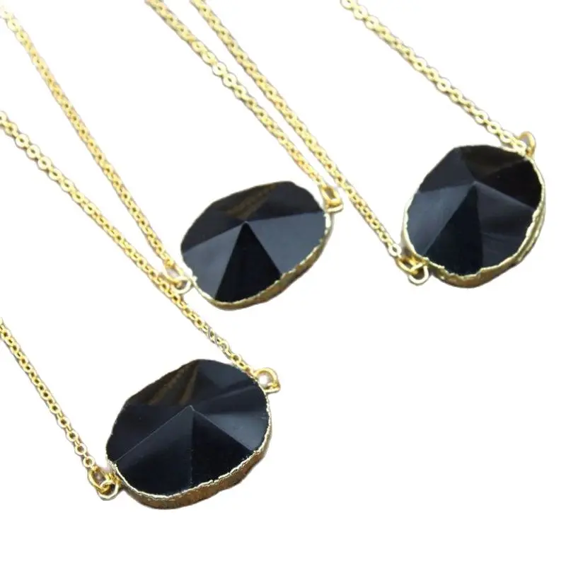 

NM12395 Free Form Black Onyx Pyramid Pendant Charm Necklace Gold Electroplated