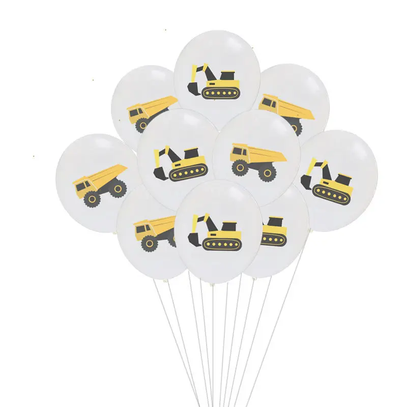 10Pcs Best Selling 12-Inch Cartoon Excavator Engineering Car Rubber Balloons Children 's Theme Birthday Party Decorative