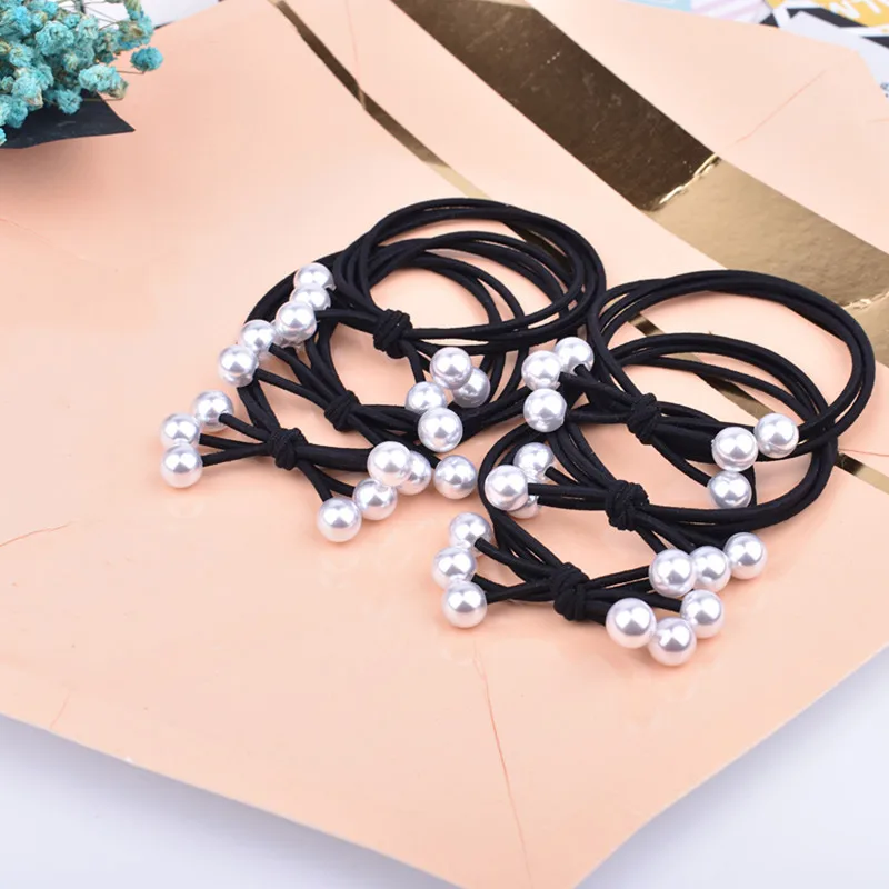 4pcs/lot Women Hair Accessories flowers Beads Headbands Ponytail Holder Girls Scrunchies  Elastic Hair Bands Rubber Rope Headdre