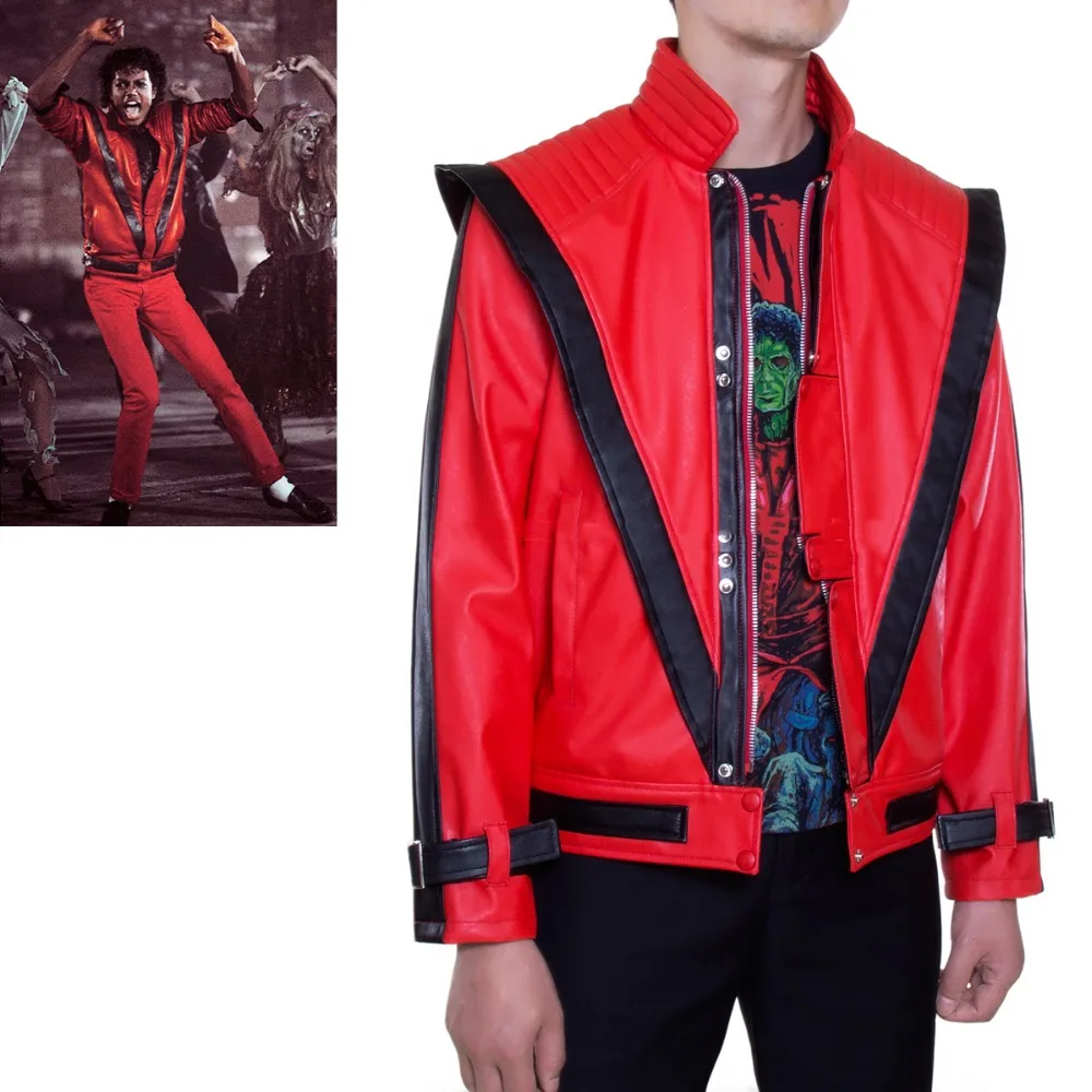 

Red Leather Coat Michael Jackson MJ Thriller MTV White Michael Jackson jacket Cosplay Costumes Custom Made cos costume