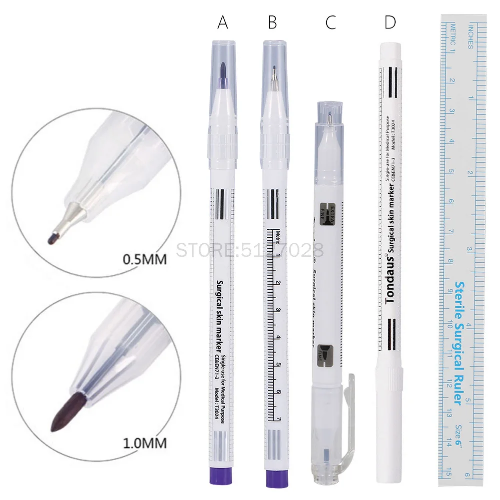 1Pc Chirurgische Huid Marker Wenkbrauw Marker Pen Tattoo Skin Marker Pen Met Meten Heerser Microblading Positionering Tool