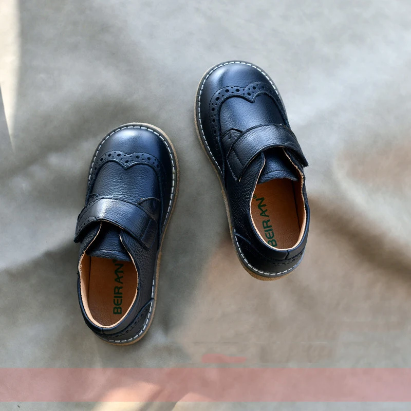 Children black genuine leather shoes kids retro cowhide single shoes 2021 new boys and girls campus performance shoes