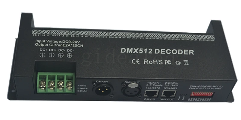 30 Channel RGB Dmx512 Decoder Led Strip Dmx Controller 60A Dmx Dimmer PWM Driver Input DC12-24V 30CH Stage Lighting