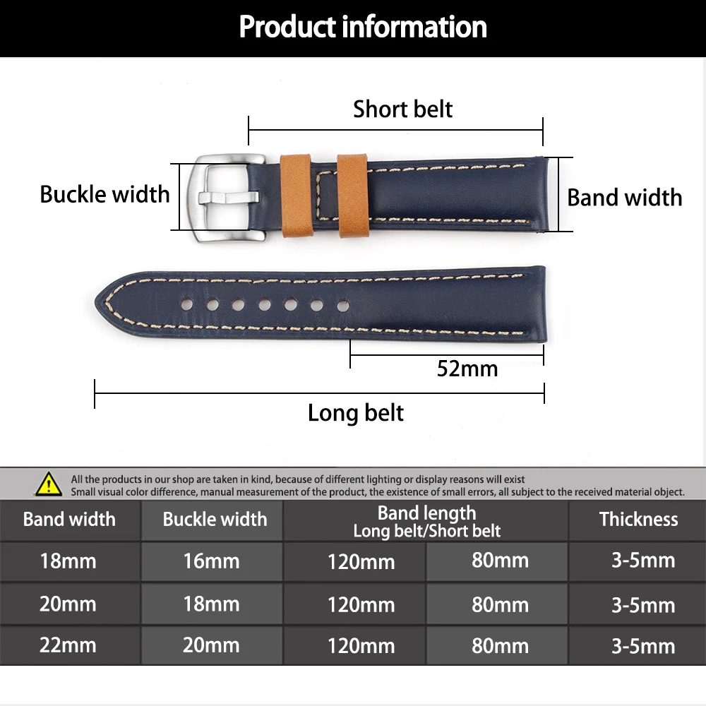 High Quality Genuine Leather Watch Band 18mm 20mm 22mm 24mm Vintage Cowhide Watch Strap Wristband Replacement for Each Watches