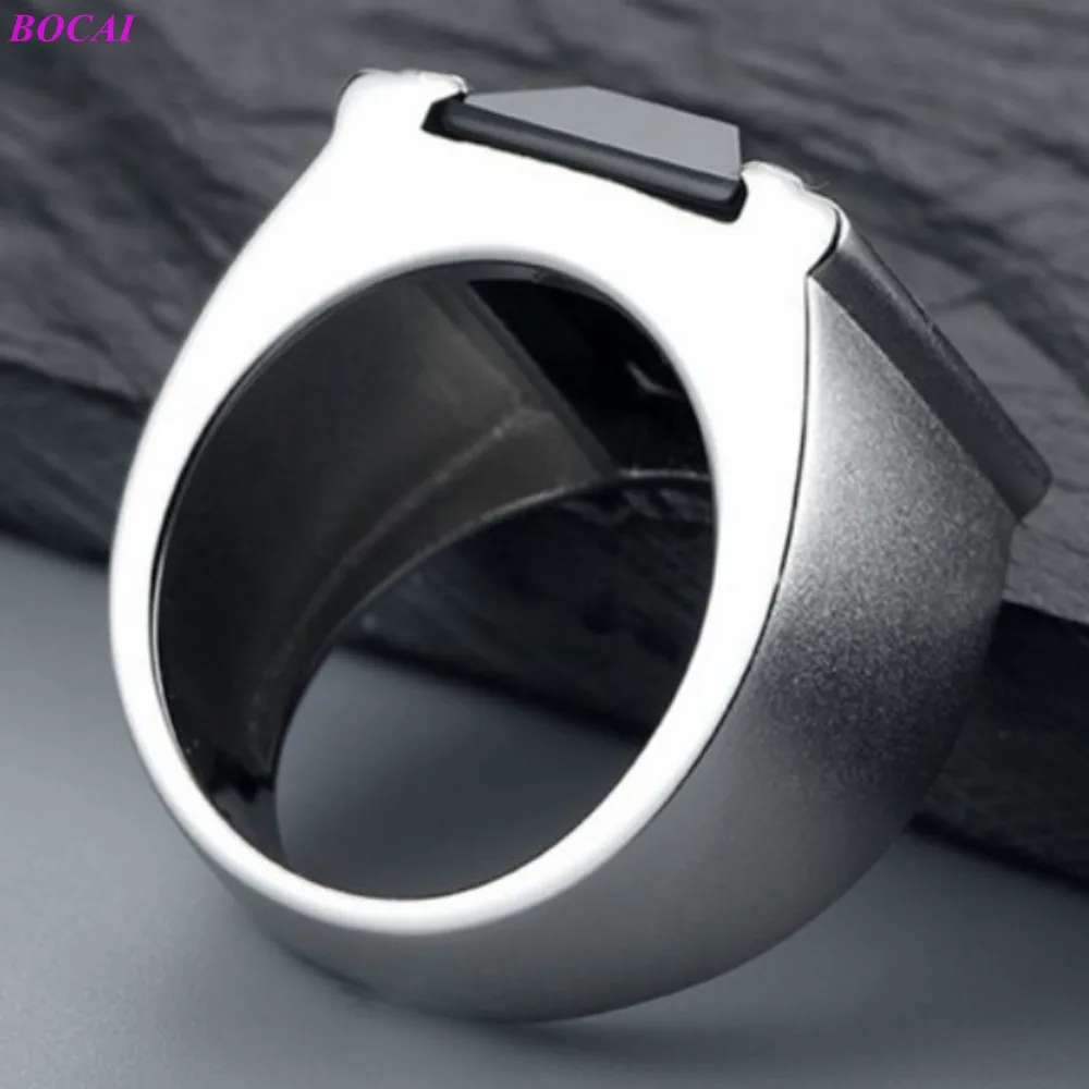 BOCAI S925 Sterling Silver Rings for Men Black Agate Fashion Personality Domineering Single Argentum Jewelry Wholesale