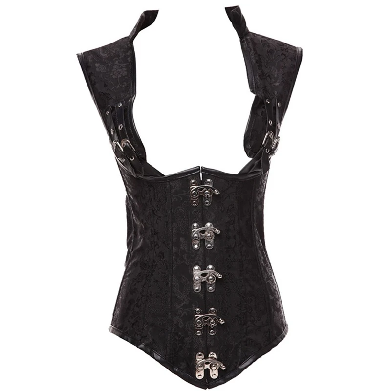 Plus Size Lady Steel Boned Corset Gothic Steampunk Leather Buckles Bustle Waist Trainer Bustier Clubwear Fancy Party Dress