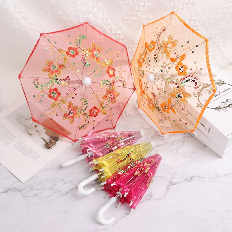 1PC New Creative Colorful Mini Lace Umbrella Doll Accessories Handmade Vintage Embroidered Umbrella For Dolls Toy Accessories