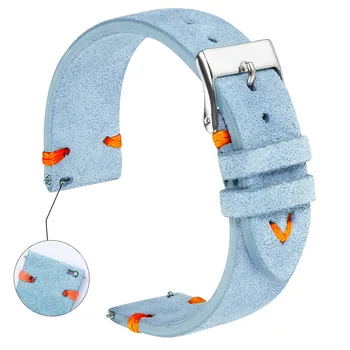 スエード時計ストラップ 18 ミリメートル 20 ミリメートル手縫いベージュグリーンブルースエードレザー時計バンド男性女性クイックリリース時計ブレスレット