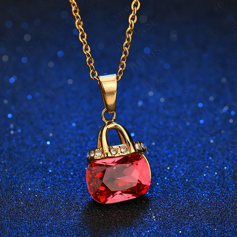 New Fashion Inlaid AAA Zircon Handbag Necklace Gem Pendant Lady Stainless Steel Necklace Jewelry