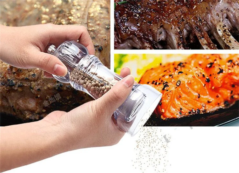 5pcs/lot Transparent Pepper salt Grinder- Acrylic Mill Includes Precision Mechanism and Premium Peppercorns Kitchen tool