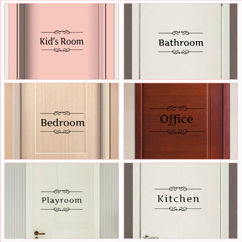 Kitchen Bathroom Bedroom Playroom Office Toilet Entrance Sign Door Stickers For Home Decoration Diy Vinyl Wall Art Quotes Decals