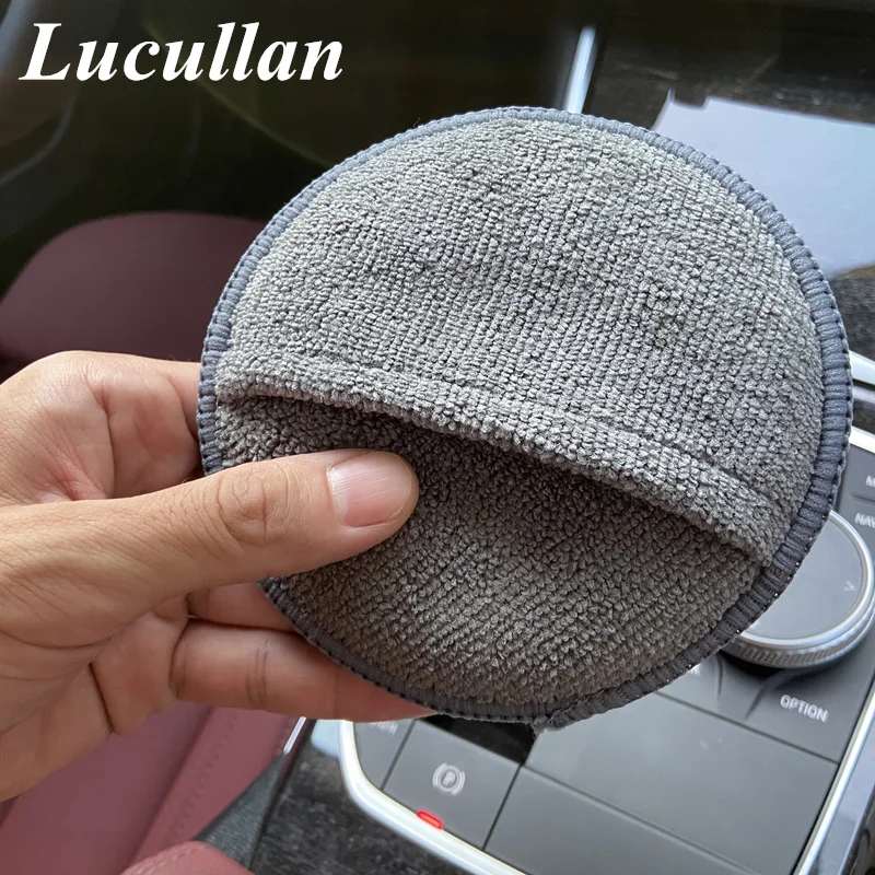 Lucllan Premium 5 in. Dia Round Car Care Microfiber Polish Wax Applicator and Cleaning Pads with Finger Pockets