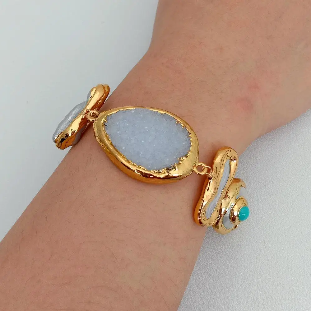 

Y·YING белый агат груша друзы белый кеши жемчуг biwa жемчуг браслет 8,5 дюйма