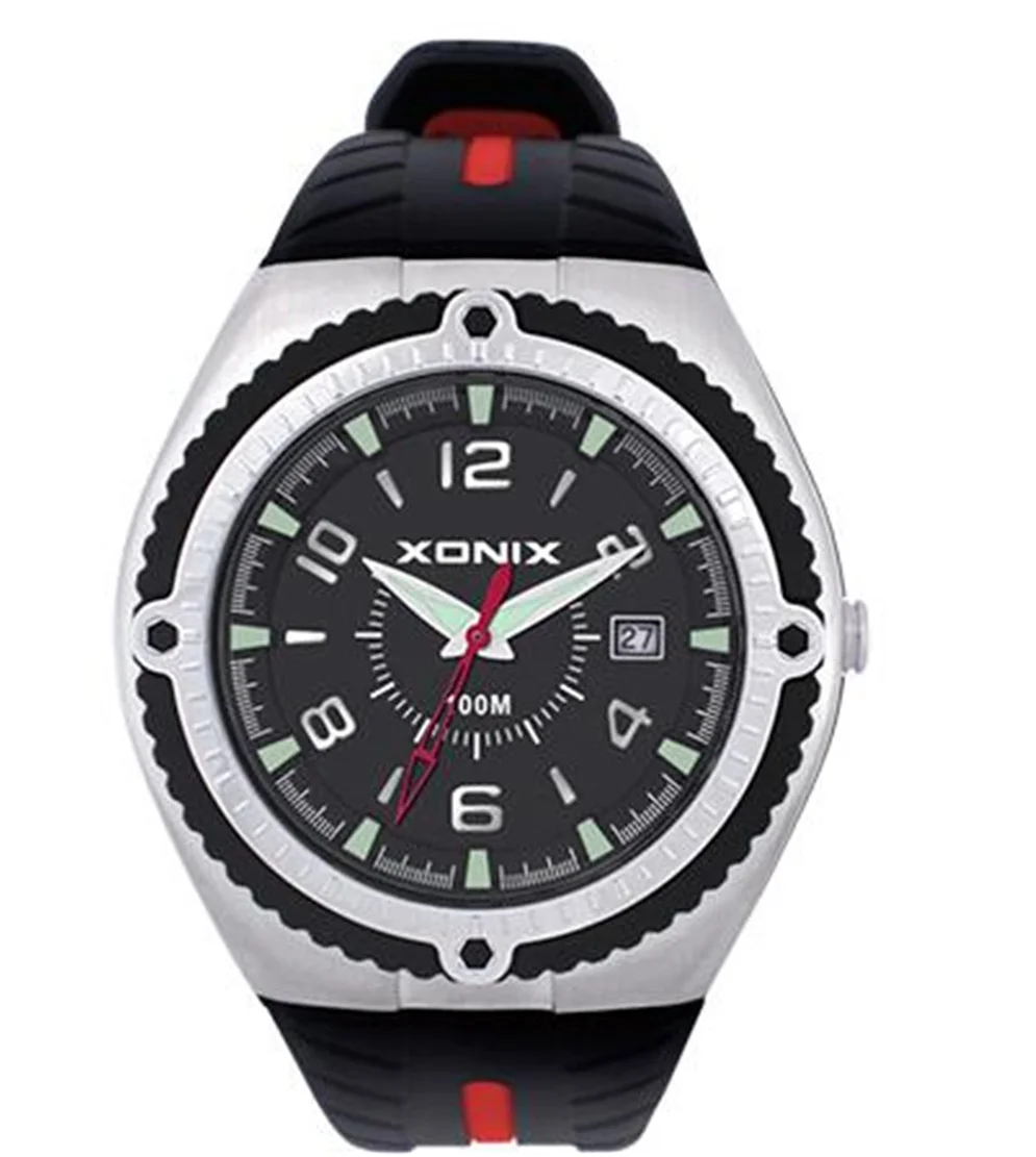 XONIX Men Sports Watch Quartz Japan Movement Analog Waterproof 100m Swim Diver Wristwatch Back Light Silicone Strap