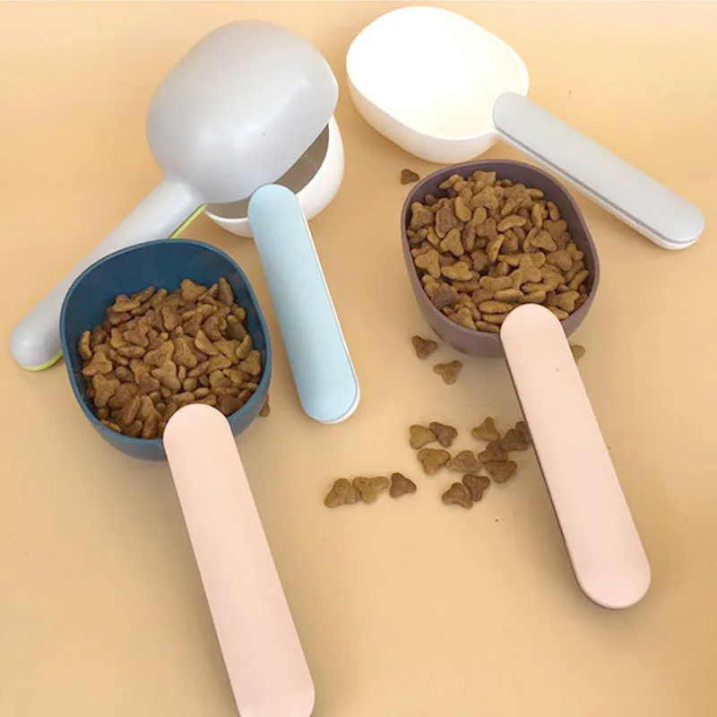 NEW Multi-Function Pet Cat Dog Food Shovel Feeding Scoop Spoon with Sealing Bag Clip Creative Measuring Cup