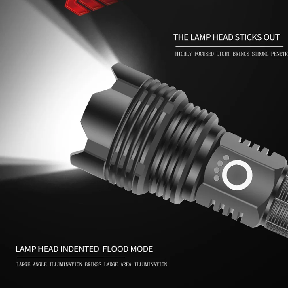 مصباح يدوي قوي XHP70.2 LED مقاوم للماء التكبير الشعلة 5 طرق USB مصباح قابل للشحن استخدام 26650 بطارية مصباح محمول محمول