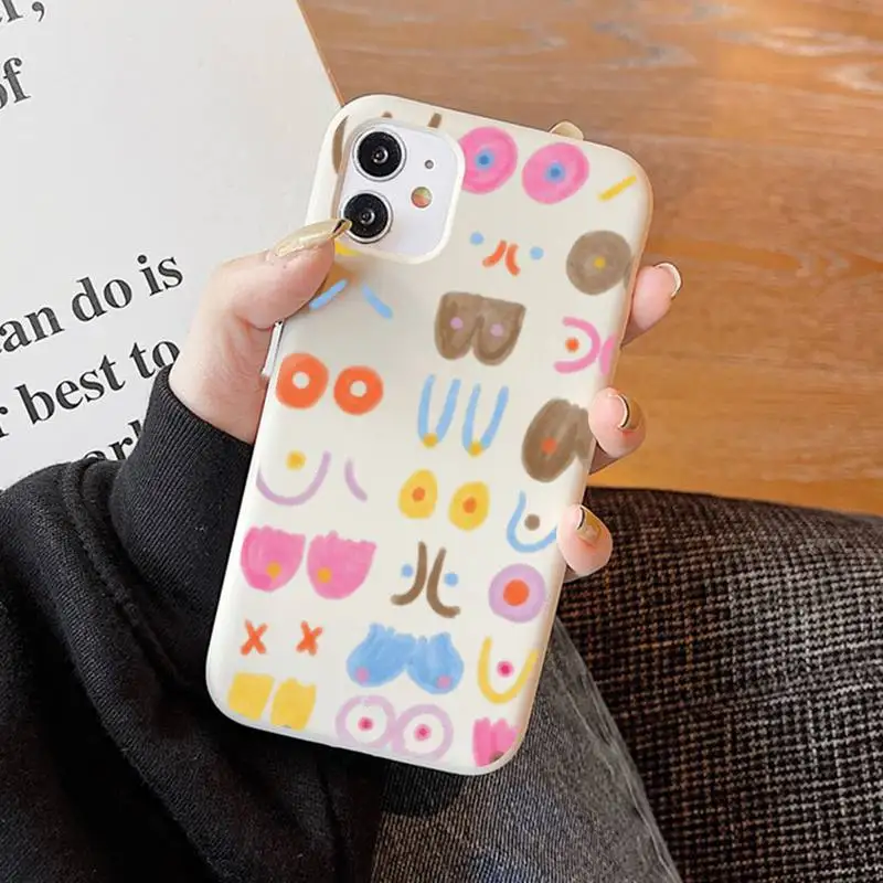 Boobs Art Print Phone Case Soft Solid Color for iPhone 11 12 13 mini pro XS MAX 8 7 6 6S Plus X XR