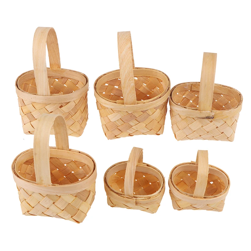 1pc Dollhouse Miniature Hand-woven Vegetable Food Basket Model S/M/L For Dollhouse Decoration