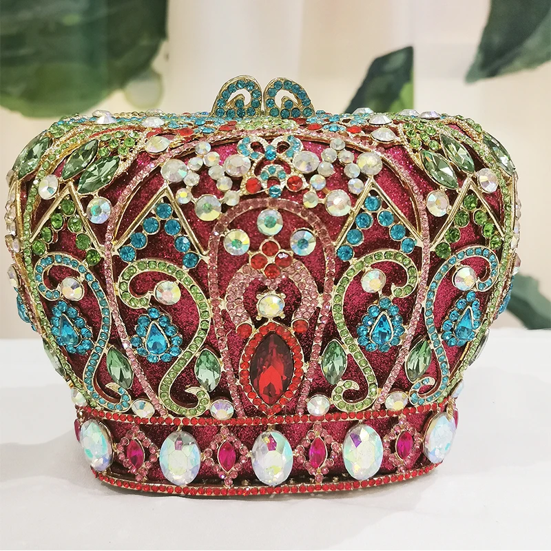 

Multicolored Crown Shape Green/Blue Crystal Evening Bags New Fashion Women’s Diamond Dinner Banquet Chain Minaudiere Purse