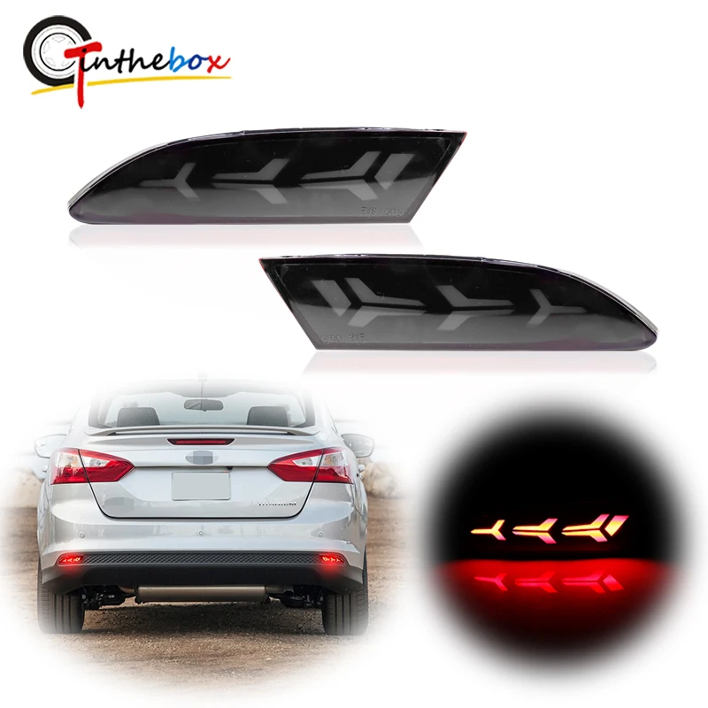 3-in-1 Red LED Rear Bumper Reflector Lights Tail Brake, Rear Fog Light & Sequential Turn Signal Lights For 2012-2014 Ford Focus