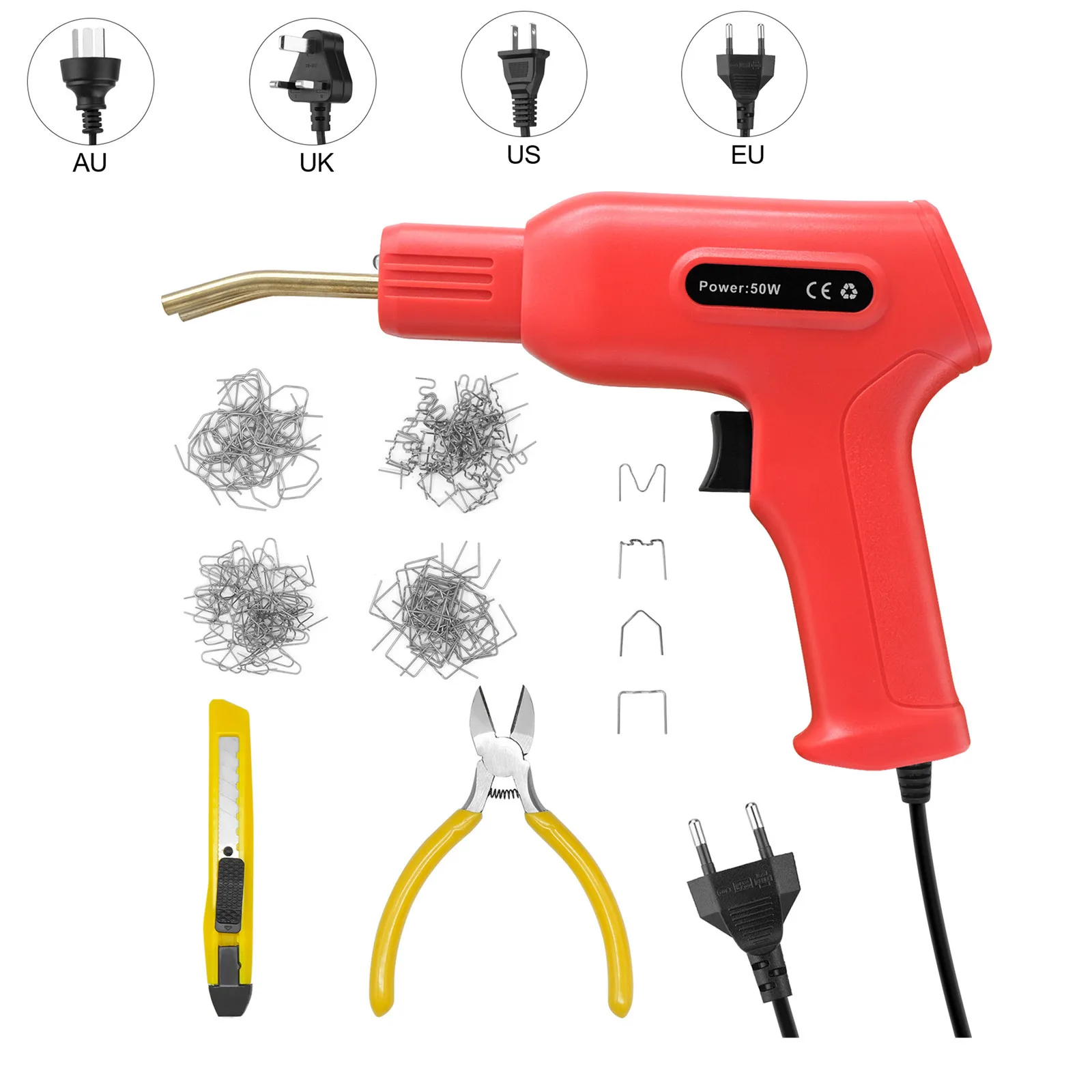 

Car Plastic Welding 50W Garage Tools Car Bumper Crack Repair Kit with Plier Hot Flat/Outside Corner/Inside Corner/Wave Staples