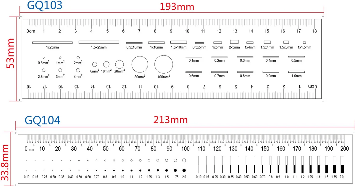 65x100mm Padrão Point Gauge Film Régua Linha Largura Diâmetro Área Comparação Cartão Micrômetro para Detecção de Defeito