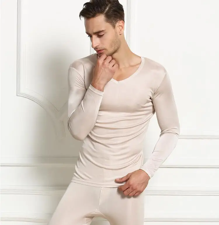 Men 50% Silk 50% Viscose Base Layer Long Johns Warm Thermal Underwear Set L XL 2XL TG204